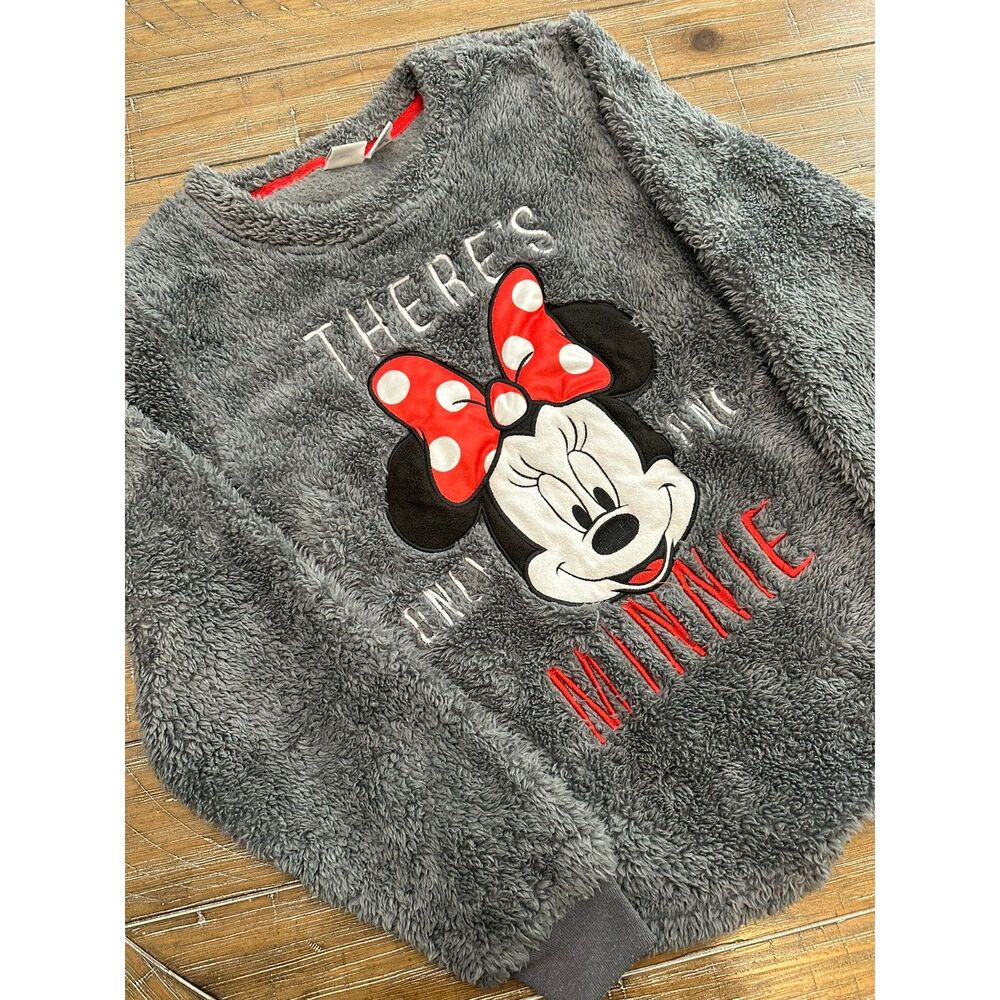 Disney Minnie Mouse Plush Fleece Pullover Sweater Gray Women's Medium